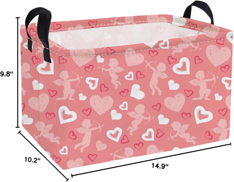 ESSME Rectangular Valentine's Day Baskets Girls Storage Box,Pink Heart Storage Bins Organizer with Handles for Girls Room Decor,Gift Basket,Shelf Basket,(Pink love basket) - Image 2